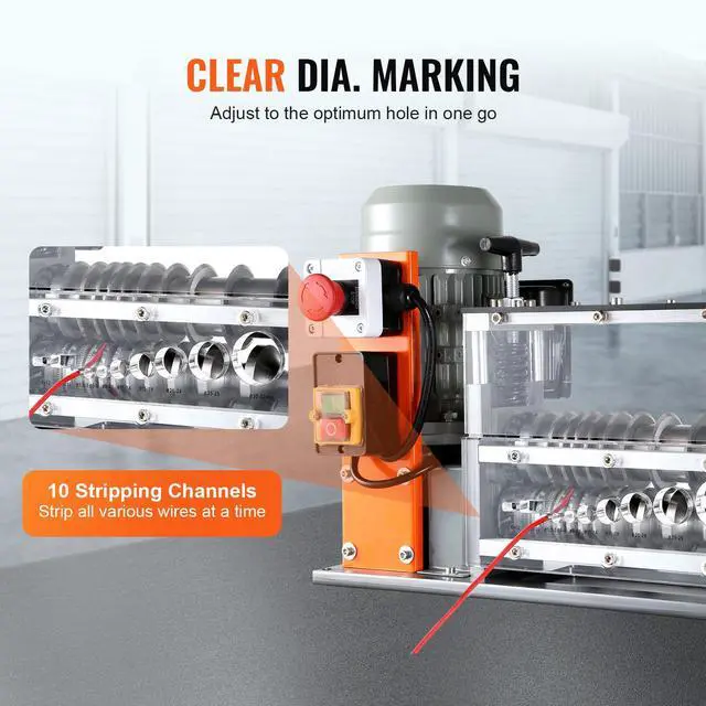 Alt view image 13 of 15 - VEVOR Automatic Wire Stripping Machine, 0.06''-1.26'' Electric Motorized Cable Stripper, 750 W, 98 ft/min Wire Peeler with Visible Stripping Depth Reference, 10 Channels for Scrap Copper Recycling