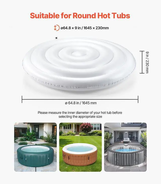 Alt view image 9 of 14 - Inflatable Hot Tub Cover 5.4ft Round Lid Weatherproof and Waterproof White