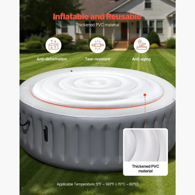 Alt view image 10 of 14 - Inflatable Hot Tub Cover 5.4ft Round Lid Weatherproof and Waterproof White