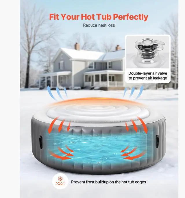 Alt view image 12 of 14 - Inflatable Hot Tub Cover 5.4ft Round Lid Weatherproof and Waterproof White