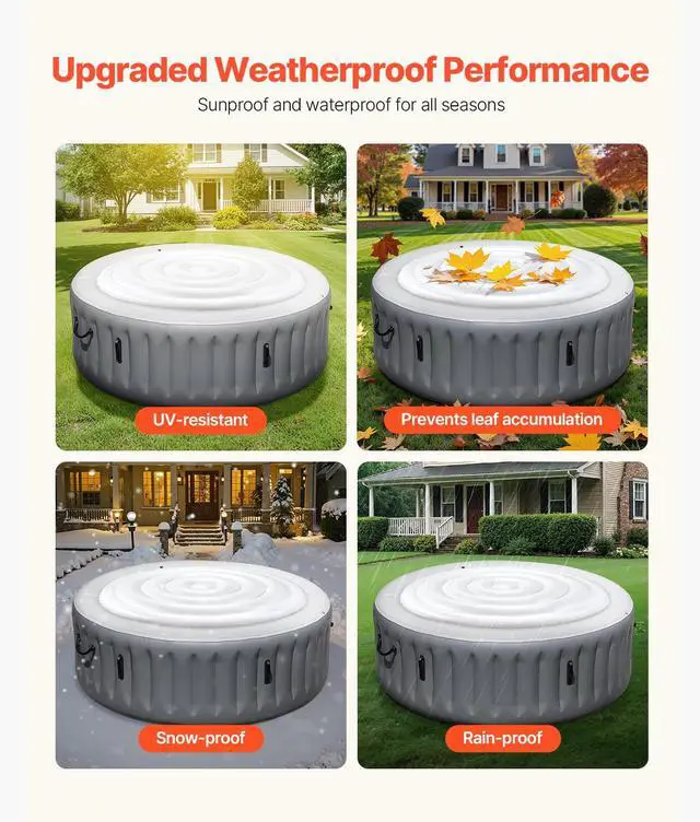 Alt view image 11 of 14 - Inflatable Hot Tub Cover 5.4ft Round Lid Weatherproof and Waterproof White