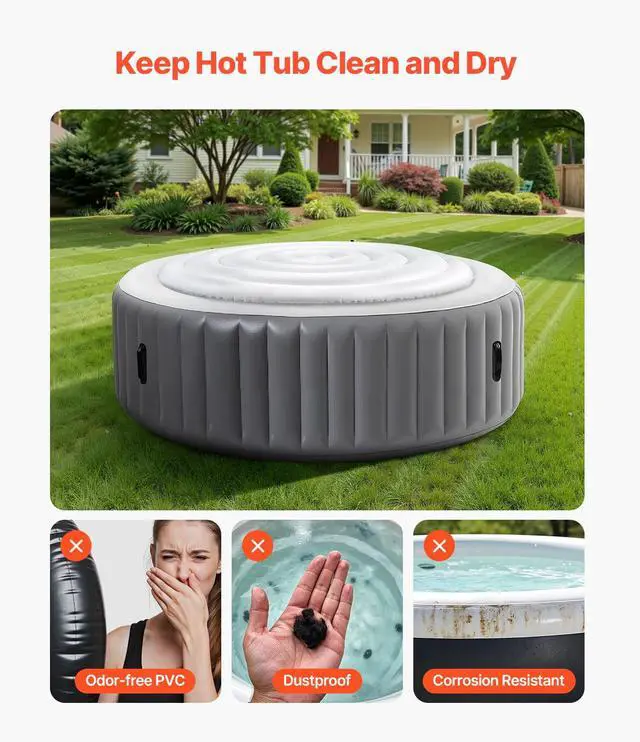 Alt view image 13 of 14 - Inflatable Hot Tub Cover 5.4ft Round Lid Weatherproof and Waterproof White