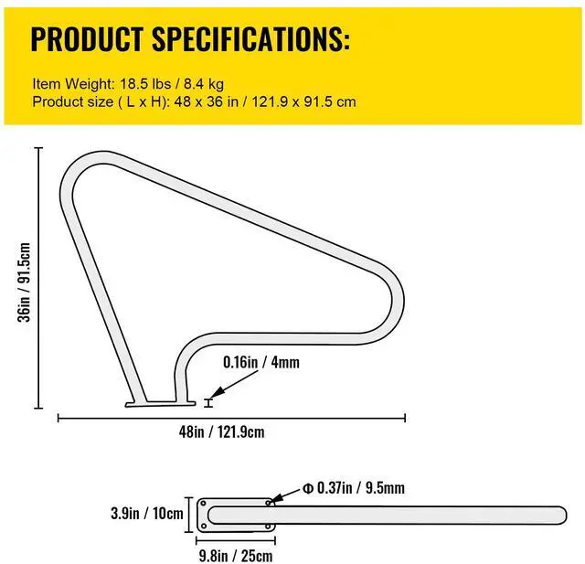 Alt view image 7 of 7 - Pool Rail 48x36 Pool Railing 304 Stainless Steel 250LBS Load Capacity Silver Rustproof Pool Handrail Humanized Swimming Pool Handrail with Blue Grip Cover & M8 Drill Bit & Self-Taping Screws