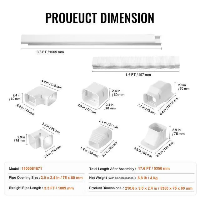 Alt view image 14 of 14 - VEVOR Mini Split Line Set Cover 3-inch W 17.6Ft L, PVC Decorative Pipe Line Cover For Air Conditioner with 4 Straight Ducts & Full Components Easy to Install, Paintable for Heat Pumps, White