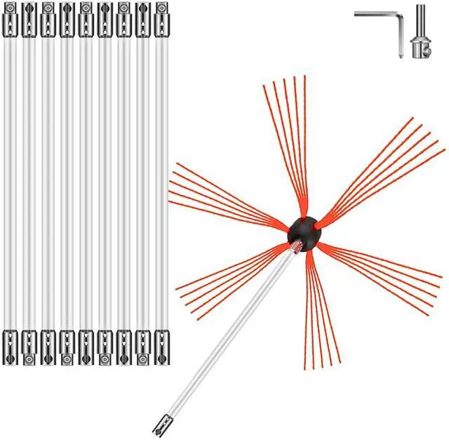 Main image of Chimney Sweep Kit 33FT, Chimney Cleaning Tool Kits with 10 Nylon Flexible Rods, Chimney Brush 394 Inch for Sweeping Fireplace