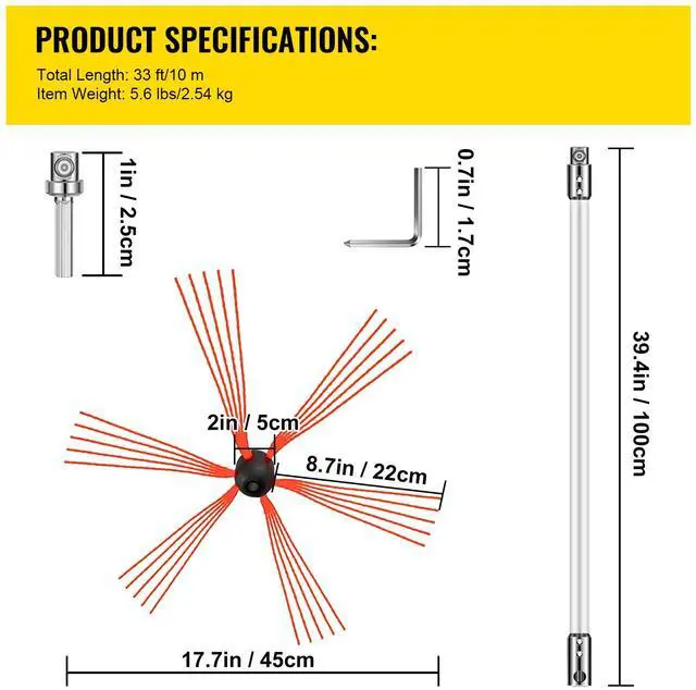 Alt view image 7 of 7 - Chimney Sweep Kit 33FT, Chimney Cleaning Tool Kits with 10 Nylon Flexible Rods, Chimney Brush 394 Inch for Sweeping Fireplace