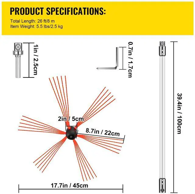 Alt view image 7 of 7 - Chimney Sweep Kit 26FT, Chimney Brush 315 Inch Chimney Brush Rod Kit 8 Rods with Nylon Flexible Rods .