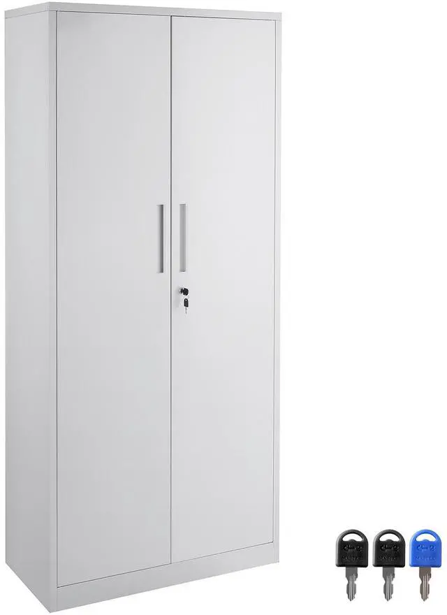 Alt view image 9 of 15 - VEVOR Metal Storage Cabinet with 2 Magnetic Doors and 4 Adjustable Shelves, 200 lbs Capacity per Shelf, Locking Steel Storage Cabinet, 71'' Metal Cabinet with 3 Keys, for Office, Garage, Home, White