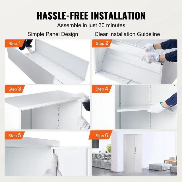 Alt view image 14 of 15 - VEVOR Metal Storage Cabinet with 2 Magnetic Doors and 4 Adjustable Shelves, 200 lbs Capacity per Shelf, Locking Steel Storage Cabinet, 71'' Metal Cabinet with 3 Keys, for Office, Garage, Home, White