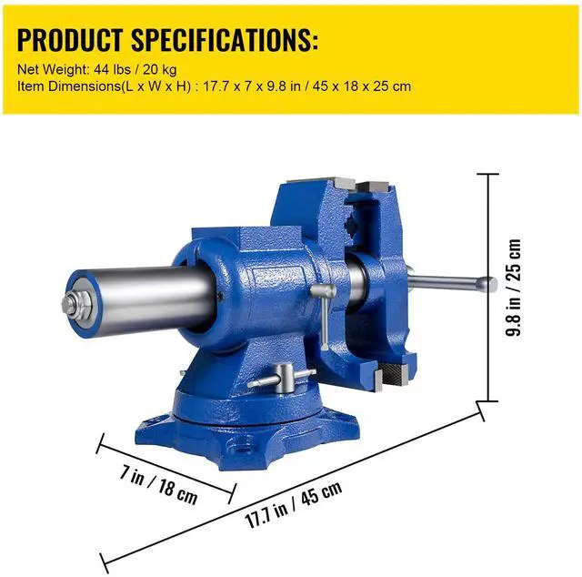 Alt view image 7 of 7 - 5" Heavy Duty Bench Vise, Double Swivel Rotating Vise Head/Body Rotates 360°,Pipe Vise Bench Vices 30Kn Clamping Force,for Clamping Fixing Equipment Home or Industrial Use