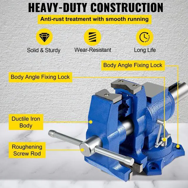 Alt view image 4 of 7 - 5" Heavy Duty Bench Vise, Double Swivel Rotating Vise Head/Body Rotates 360°,Pipe Vise Bench Vices 30Kn Clamping Force,for Clamping Fixing Equipment Home or Industrial Use