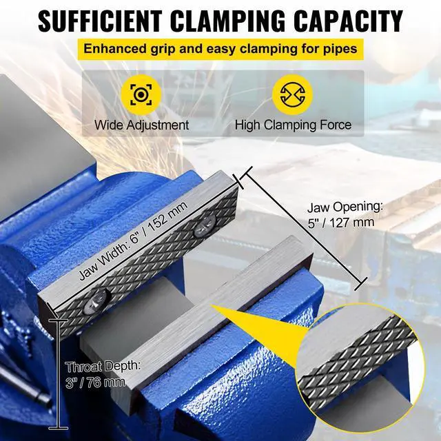 Alt view image 3 of 7 - 5" Heavy Duty Bench Vise, Double Swivel Rotating Vise Head/Body Rotates 360°,Pipe Vise Bench Vices 30Kn Clamping Force,for Clamping Fixing Equipment Home or Industrial Use