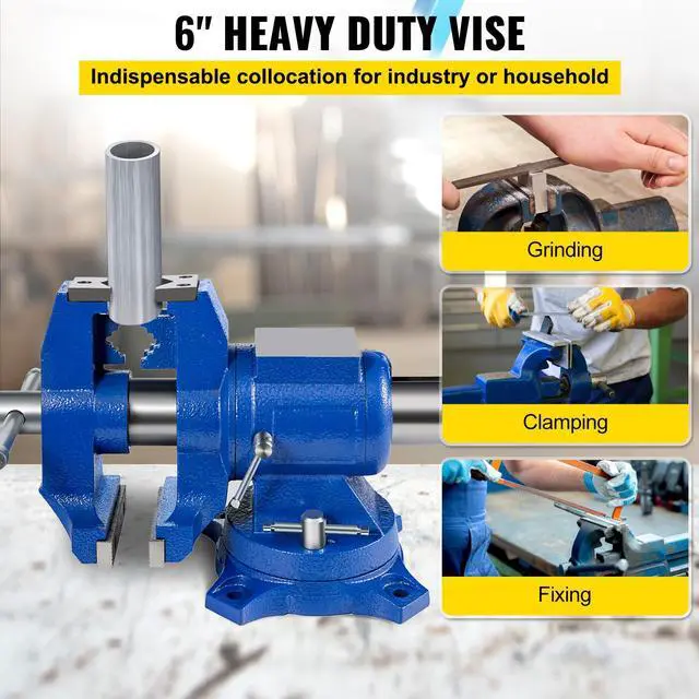 Alt view image 2 of 7 - 5" Heavy Duty Bench Vise, Double Swivel Rotating Vise Head/Body Rotates 360°,Pipe Vise Bench Vices 30Kn Clamping Force,for Clamping Fixing Equipment Home or Industrial Use