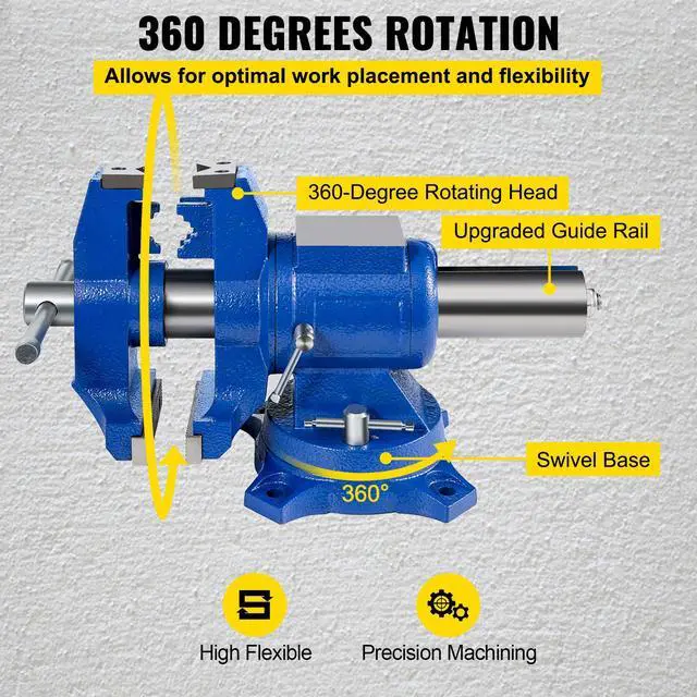 Alt view image 5 of 7 - 5" Heavy Duty Bench Vise, Double Swivel Rotating Vise Head/Body Rotates 360°,Pipe Vise Bench Vices 30Kn Clamping Force,for Clamping Fixing Equipment Home or Industrial Use