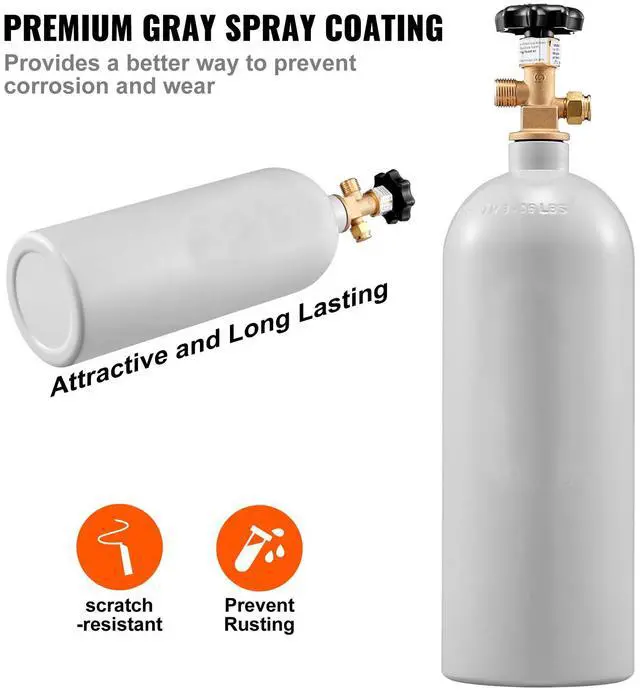 Alt view image 10 of 14 - VEVOR 5 Lbs CO2 Tank Aluminum Gas Cylinder, Brand New CO2 Cylinder with Gray Spray Coating, CO2 Tank with CGA320 Valve, For Draft Soda Beer