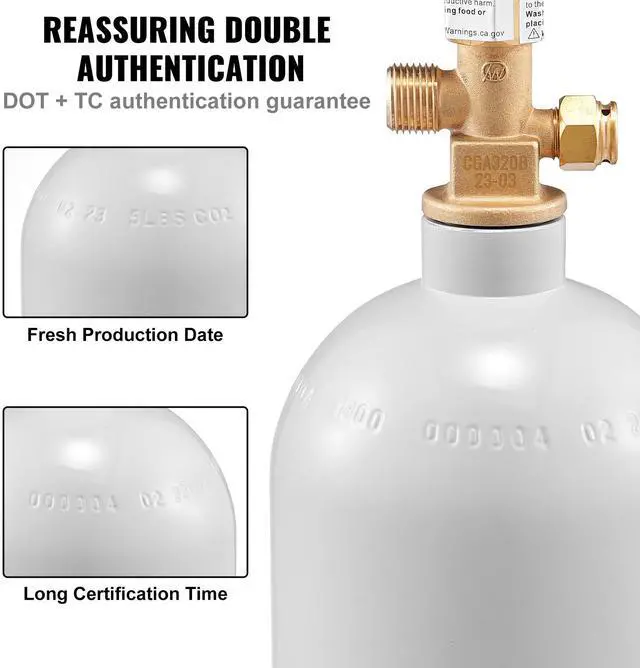 Alt view image 12 of 14 - VEVOR 5 Lbs CO2 Tank Aluminum Gas Cylinder, Brand New CO2 Cylinder with Gray Spray Coating, CO2 Tank with CGA320 Valve, For Draft Soda Beer