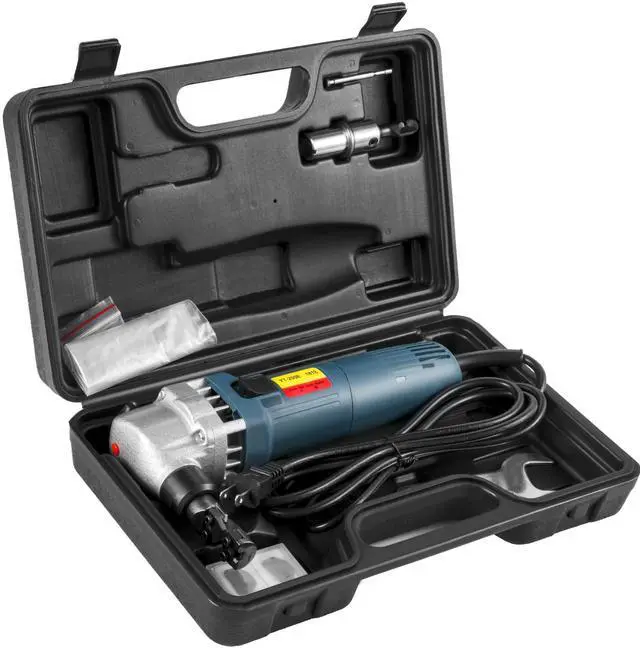 Main image of Electric Sheet Metal Cutter, 380W Power, 1800RPM Rotor Speed, 0.07in/1.8mm Cutting Capacity, Includes Replacement Blades and Storage Case, Ideal for Stainless Steel, Aluminum, Plastic