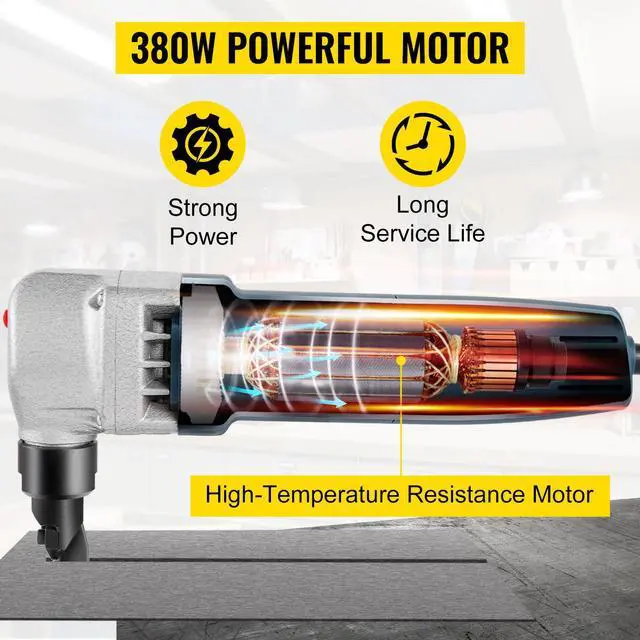 Alt view image 3 of 7 - Electric Sheet Metal Cutter, 380W Power, 1800RPM Rotor Speed, 0.07in/1.8mm Cutting Capacity, Includes Replacement Blades and Storage Case, Ideal for Stainless Steel, Aluminum, Plastic