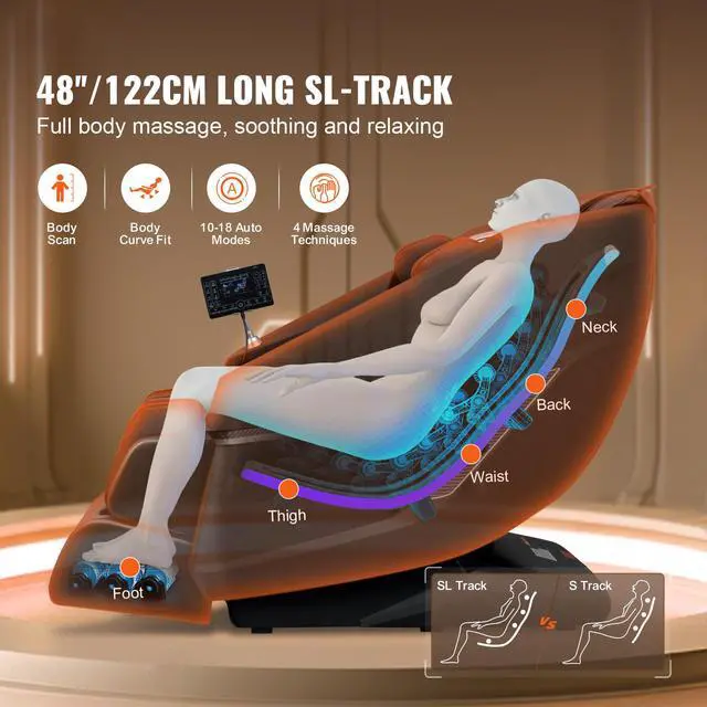 Alt view image 2 of 7 - Massage Chair with Flexible SL-Track, Full Body Zero Gravity Recliner, 10-18 Auto Modes, 3D Shiatsu, Heating, Bluetooth Speaker, Airbag, Foot Roller, and Touch Screen