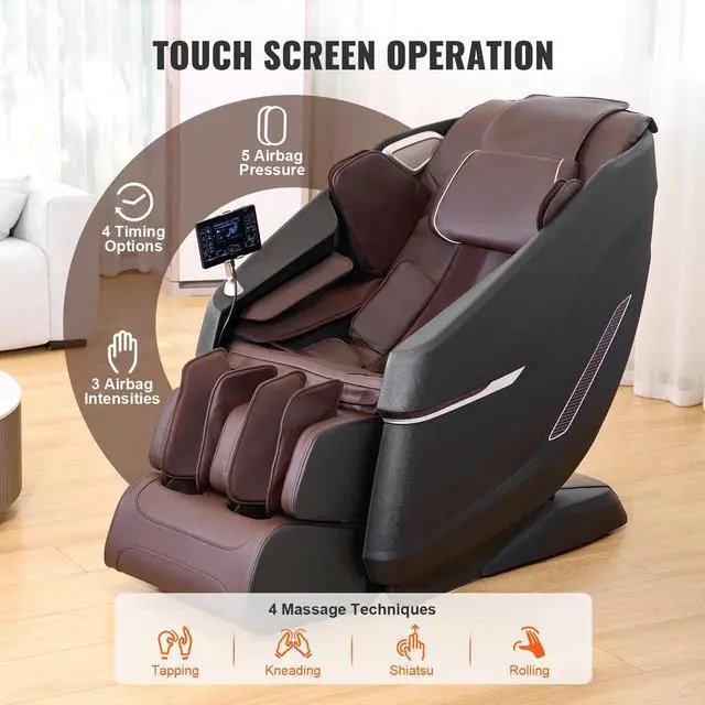 Alt view image 4 of 7 - Massage Chair with Flexible SL-Track, Full Body Zero Gravity Recliner, 10-18 Auto Modes, 3D Shiatsu, Heating, Bluetooth Speaker, Airbag, Foot Roller, and Touch Screen