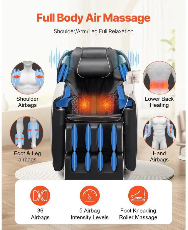 Alt view image 3 of 7 - Full Body Massage Chair, 3D Zero Gravity Recliner with SL Track, 18 Auto Modes, Heat, Foot Rollers, Armrest Control, LCD Display, 36 Airbags, Retractable Footrest