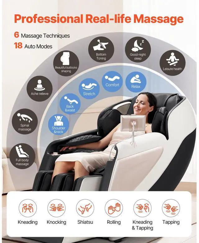 Alt view image 2 of 7 - Full Body Massage Chair, 3D Zero Gravity Recliner with SL Track, 18 Auto Modes, Heat, Foot Rollers, Armrest Control, LCD Display, 36 Airbags, Retractable Footrest