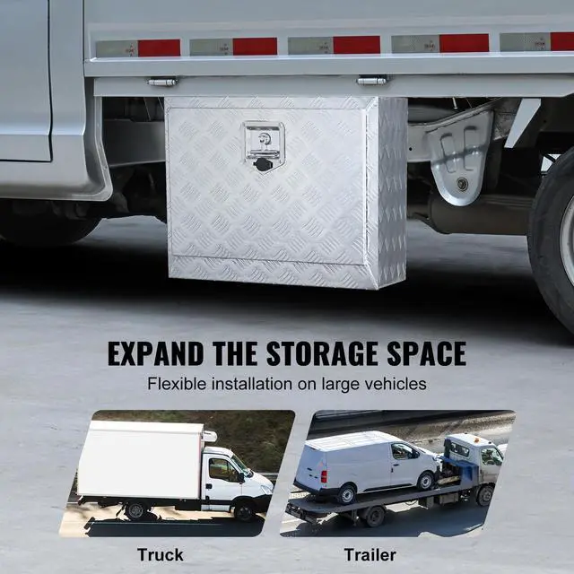 Alt view image 10 of 15 - VEVOR Underbody Truck Box, 24"14"16" Pickup Storage Box, Heavy Duty Aluminum Diamond Plate Tool Box with Lock and Keys, Waterproof Trailer Storage Box with T-Handle Latch for Truck, Van, Trailer