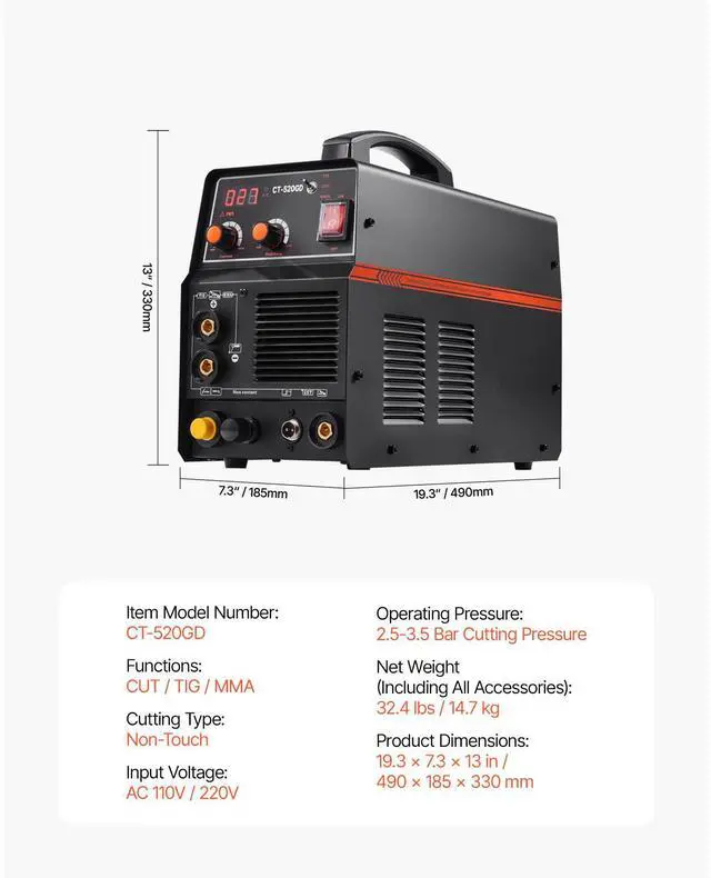 Alt view image 9 of 9 - VEVOR 3 in 1 Plasma Cutter Welder Machine TIG/MMA Welder Plasma Cutter Combo 110/220V