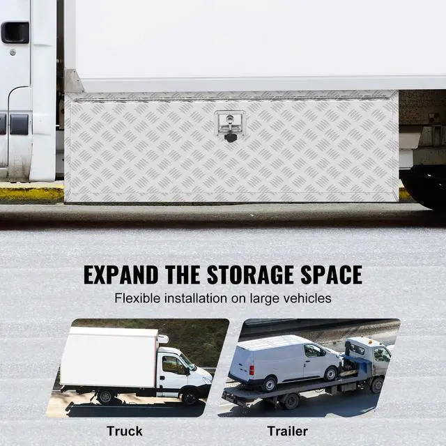 Alt view image 10 of 15 - VEVOR Underbody Truck Box, 48"24"24" Pickup Storage Box, Heavy Duty Aluminum Diamond Plate Tool Box with Lock and Keys, Waterproof Trailer Storage Box with T-Handle Latch for Truck, Van, Trailer