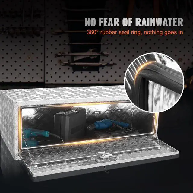 Alt view image 13 of 15 - VEVOR Underbody Truck Box, 48"24"24" Pickup Storage Box, Heavy Duty Aluminum Diamond Plate Tool Box with Lock and Keys, Waterproof Trailer Storage Box with T-Handle Latch for Truck, Van, Trailer