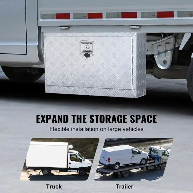 Alt view image 5 of 10 - VEVOR Underbody Truck Box, 30"17"18" Pickup Storage Box, Heavy Duty Aluminum Diamond Plate Tool Box with Lock and Keys, Waterproof Trailer Storage Box with T-Handle Latch for Truck, Van, Trailer