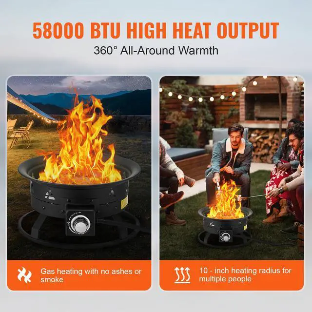 Alt view image 4 of 9 - VEVOR Propane Fire Pit 19 Outdoor Portable Gas Fire Pit for Heating 58000 BTU