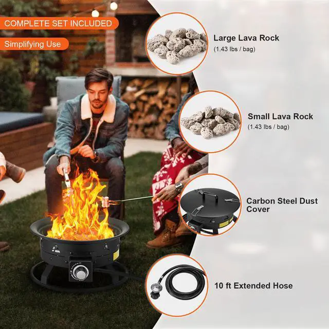 Alt view image 8 of 9 - VEVOR Propane Fire Pit 19 Outdoor Portable Gas Fire Pit for Heating 58000 BTU