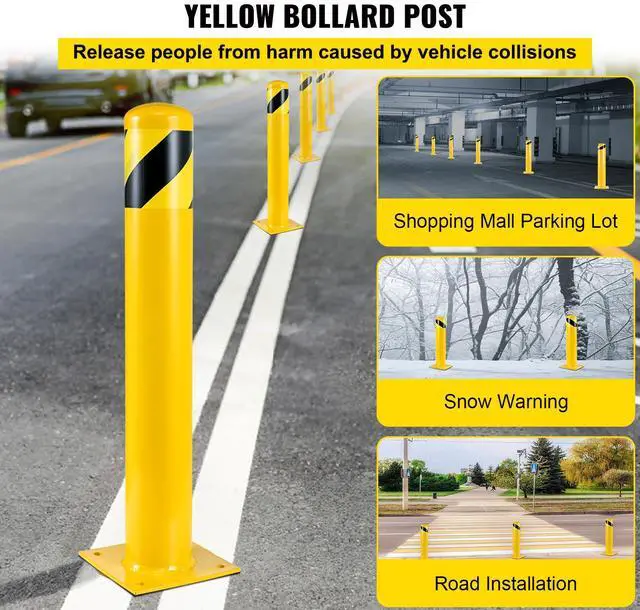 Alt view image 2 of 7 - Safety Bollard, 48 Inch Height Bollard Post, 5.5 Inch Diameter Steel Pipe Safety Bollard Post, Yellow Steel Bollard, Steel Safety Bollard with 8 Anchor Bolts, Perfect for Traffic-Sensitive Area