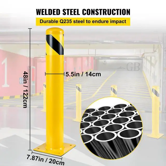 Alt view image 3 of 7 - Safety Bollard, 48 Inch Height Bollard Post, 5.5 Inch Diameter Steel Pipe Safety Bollard Post, Yellow Steel Bollard, Steel Safety Bollard with 8 Anchor Bolts, Perfect for Traffic-Sensitive Area