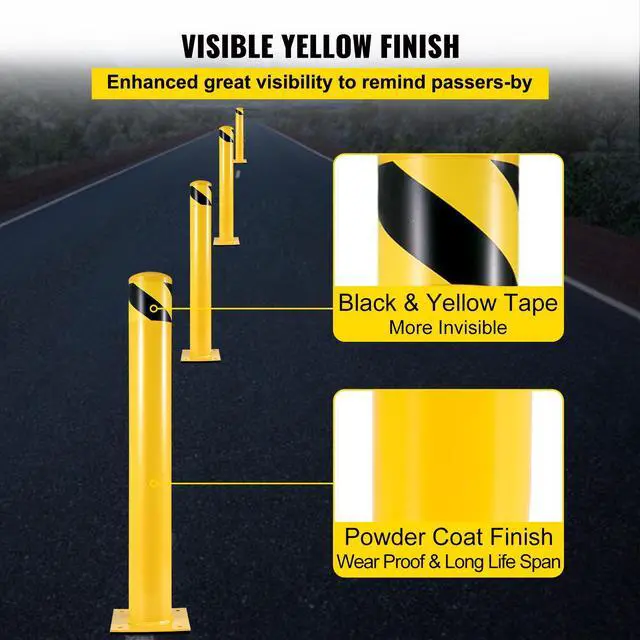 Alt view image 4 of 7 - Safety Bollard, 48 Inch Height Bollard Post, 5.5 Inch Diameter Steel Pipe Safety Bollard Post, Yellow Steel Bollard, Steel Safety Bollard with 8 Anchor Bolts, Perfect for Traffic-Sensitive Area
