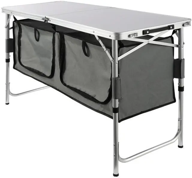 Alt view image 9 of 15 - VEVOR Camping Kitchen Table, Quick set-up Folding Camping Table with A Carrying Bag, 3 Adjustable Heights, MDF Camping Table, Ideal for Outdoor Picnics, BBQs, Camping, RV Traveling