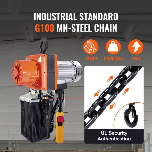 Alt view image 10 of 14 - VEVOR Electric Chain Hoist, 2200 lbs/1 ton Capacity, 10 ft Lifting Height, 10 ft/min Speed, 120V, Single Phase Overhead Crane with G100 Chain, 10 ft Wired Remote Control for Garage, Shop, Hotel, Home