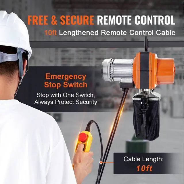 Alt view image 11 of 14 - VEVOR Electric Chain Hoist, 2200 lbs/1 ton Capacity, 10 ft Lifting Height, 10 ft/min Speed, 120V, Single Phase Overhead Crane with G100 Chain, 10 ft Wired Remote Control for Garage, Shop, Hotel, Home