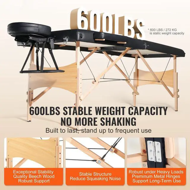 Alt view image 4 of 9 - VEVOR Portable Massage Table 28" W, 2 Folding Lightweight Massage Table, 8-Level Height Adjustable Salon Tattoo Bed, Spa Table with Headrest, Armrests, Hand Pallet & Carrying Bag, 600LBS