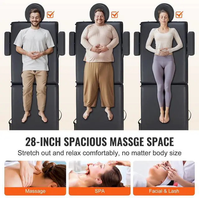 Alt view image 5 of 9 - VEVOR Portable Massage Table 28" W, 2 Folding Lightweight Massage Table, 8-Level Height Adjustable Salon Tattoo Bed, Spa Table with Headrest, Armrests, Hand Pallet & Carrying Bag, 600LBS