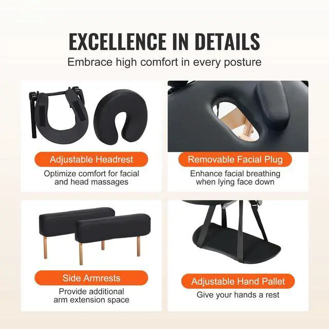 Alt view image 9 of 9 - VEVOR Portable Massage Table 28" W, 2 Folding Lightweight Massage Table, 8-Level Height Adjustable Salon Tattoo Bed, Spa Table with Headrest, Armrests, Hand Pallet & Carrying Bag, 600LBS