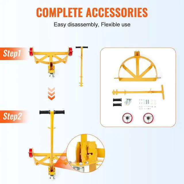 Alt view image 13 of 14 - VEVOR 55 Gallon Drum Dolly, 1200 lbs Load Capacity, Barrel Dolly Cart Drum Caddy Round Dolly Steel Low Profile, Heavy Duty Steel Frame with Adjustable Handle 3 Wheels, for Workshop Factory Warehouse