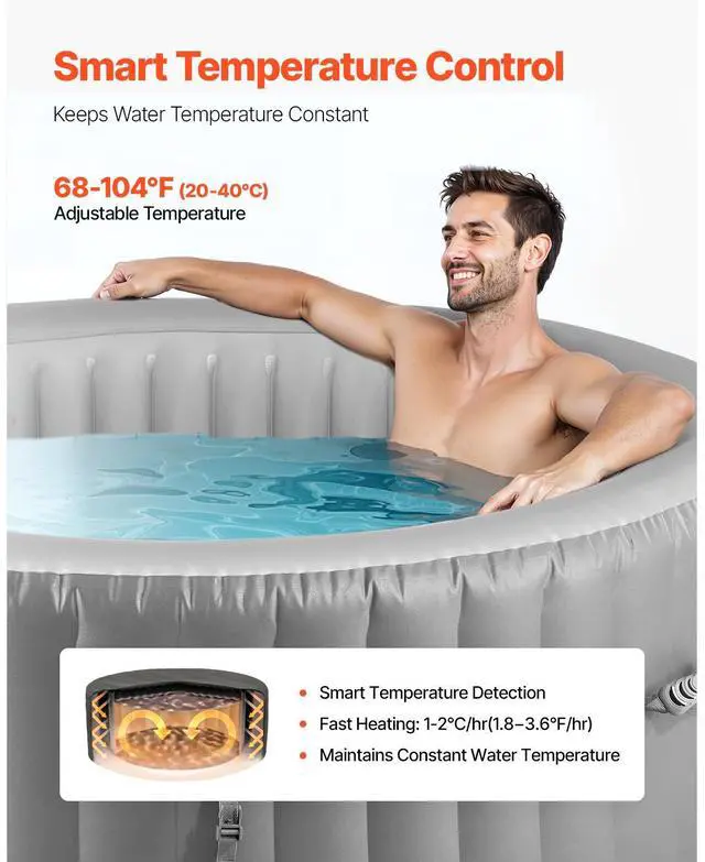 Alt view image 10 of 14 - Inflatable Hot Tub 4 to 6 Person 81.9 x 26in Round Portable Outdoor Spa 130 Jets