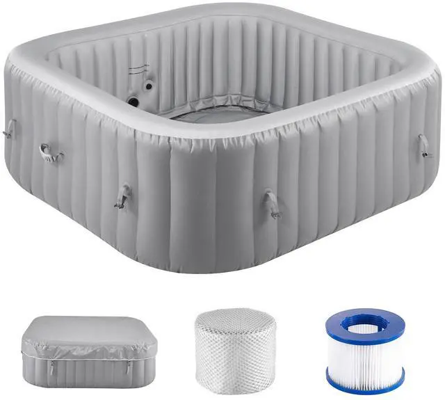 Main image of Inflatable Hot Tub, 4 to 6 Person Capacity, 72.8 x 26 in Square Portable Outdoor Spa, with 130 Soothing Jets, Filter, Cover and Mat, Multi-function Control Panel, PVC Outdoor Hot Tub, Grey