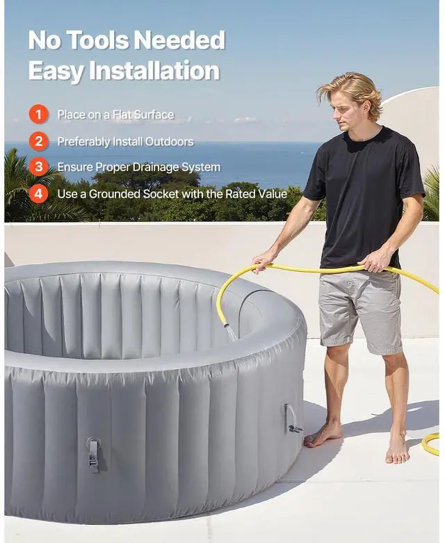 Alt view image 13 of 14 - Inflatable Hot Tub 4 to 6 Person 81.9 x 26in Round Portable Outdoor Spa 130 Jets