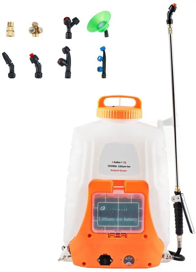 Alt view image 9 of 15 - VEVOR Battery Powered Backpack Sprayer ,4 Gal Tank, 0-90 PSI Adjustable Pressure,Back Pack Sprayer with 8 Nozzles and 2 Wands, 12V 8Ah Battery, Wide Mouth Lid for Weeding, Spraying, Cleaning