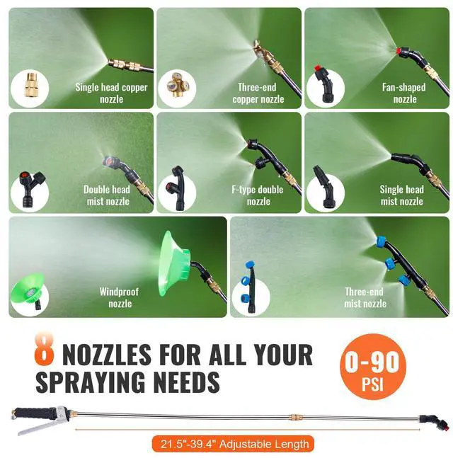 Alt view image 12 of 15 - VEVOR Battery Powered Backpack Sprayer ,4 Gal Tank, 0-90 PSI Adjustable Pressure,Back Pack Sprayer with 8 Nozzles and 2 Wands, 12V 8Ah Battery, Wide Mouth Lid for Weeding, Spraying, Cleaning