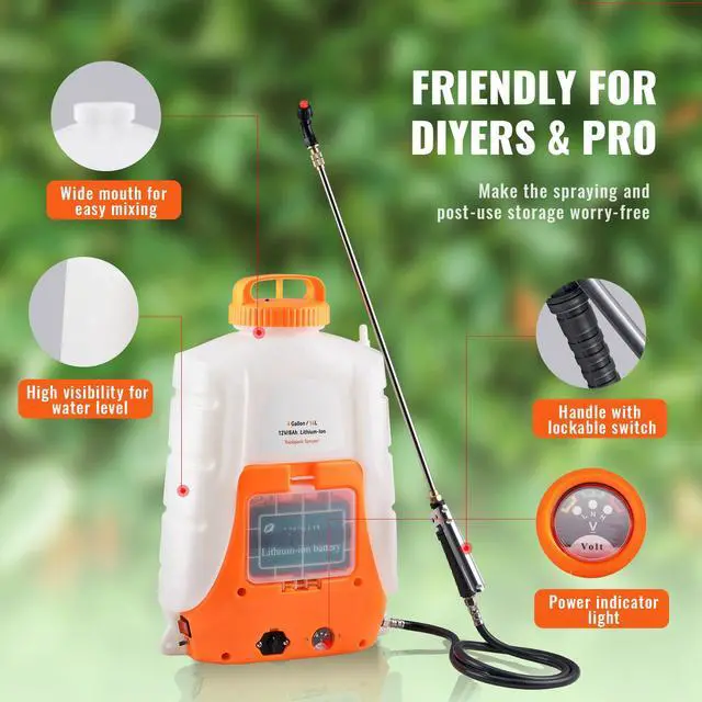 Alt view image 14 of 15 - VEVOR Battery Powered Backpack Sprayer ,4 Gal Tank, 0-90 PSI Adjustable Pressure,Back Pack Sprayer with 8 Nozzles and 2 Wands, 12V 8Ah Battery, Wide Mouth Lid for Weeding, Spraying, Cleaning
