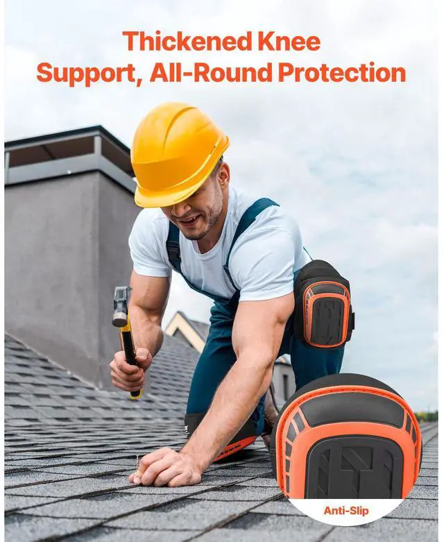 Alt view image 4 of 8 - VEVOR Knee Pads for Work, Extended Heavy Duty Construction Knee Pads with 2 Extension Straps, Anti-Slip Foam Gel Knee Pads, Men & Women, for Gardening Flooring Roofing and Cleaning, Black and Orange